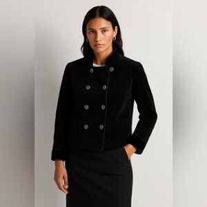J Jill Corduroy Jacket Velvet Trim Button Front Pockets Women's Small Black